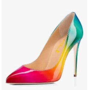 FSJ Rainbow-patent Pointed Toe Pumps High Heel Sexy Stilettos Slip On Shoes